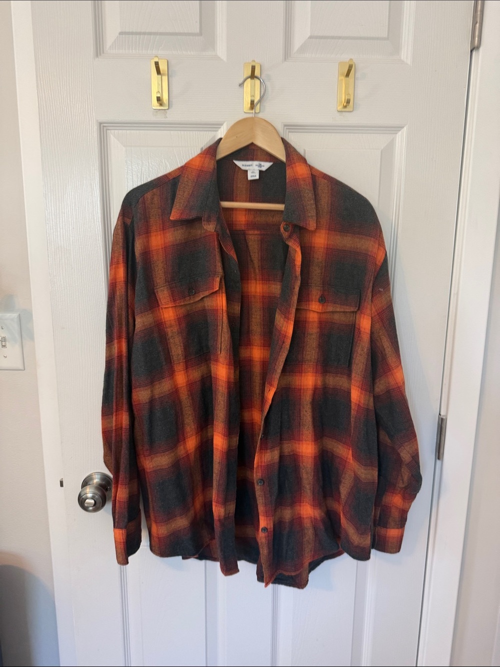 Old Navy Orange and Black Plaid Lightweight Shirt Jacket